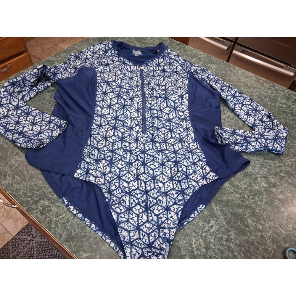 UV Skinz Long Sleeve Rashguard Swimsuit Womens Plus Sz 4XL Bra Zip Up UPF 50+